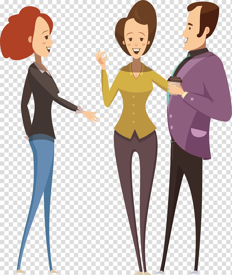 two women and man , Cartoon Icon, Talking man transparent background PNG clipart