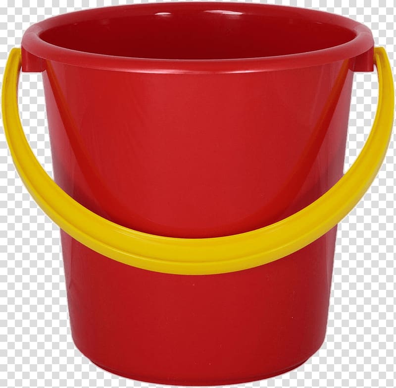 red and yellow plastic pail , Red Plastic Bucket transparent background PNG clipart
