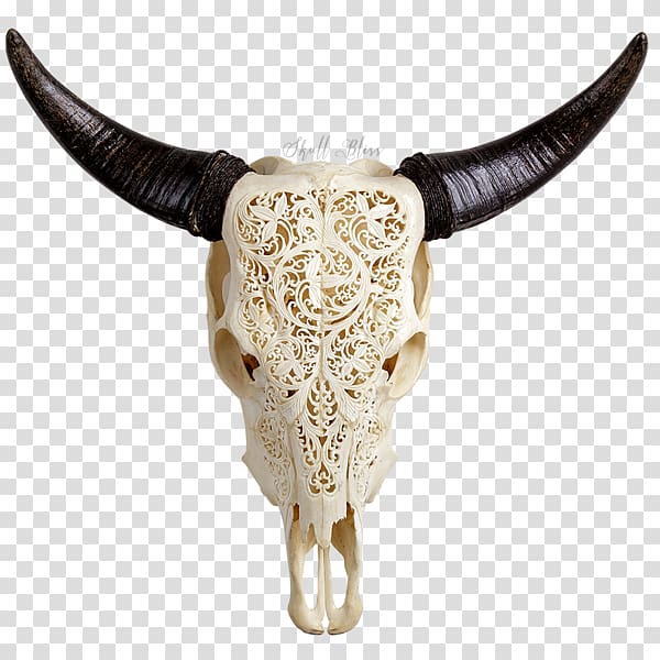 Cattle XL Horns Skull Wood carving, skull transparent background PNG clipart