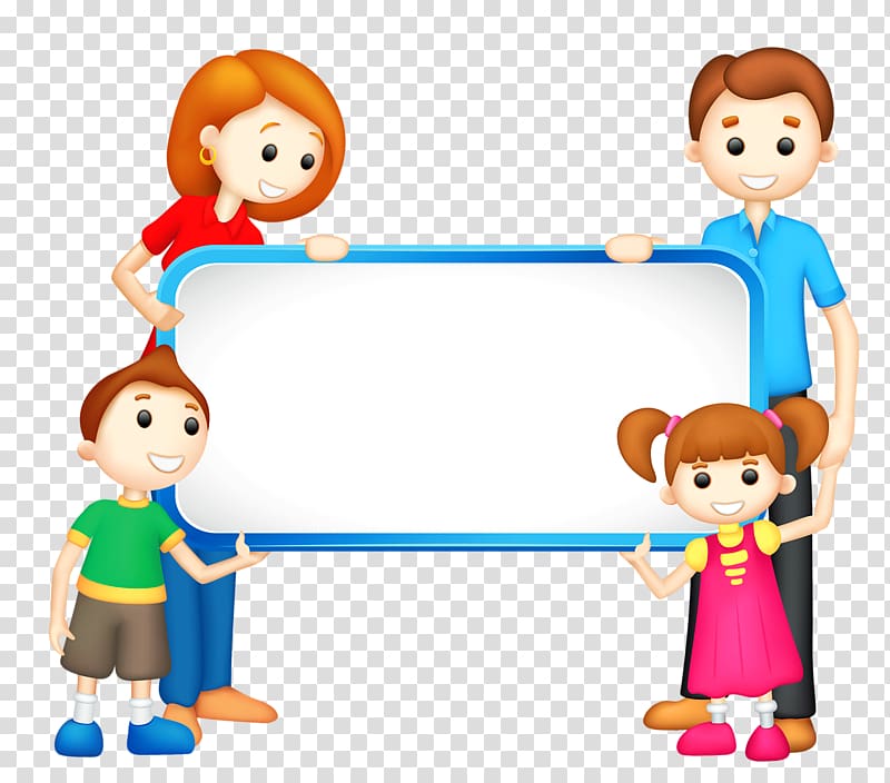 Family , kids holding placard transparent background PNG clipart
