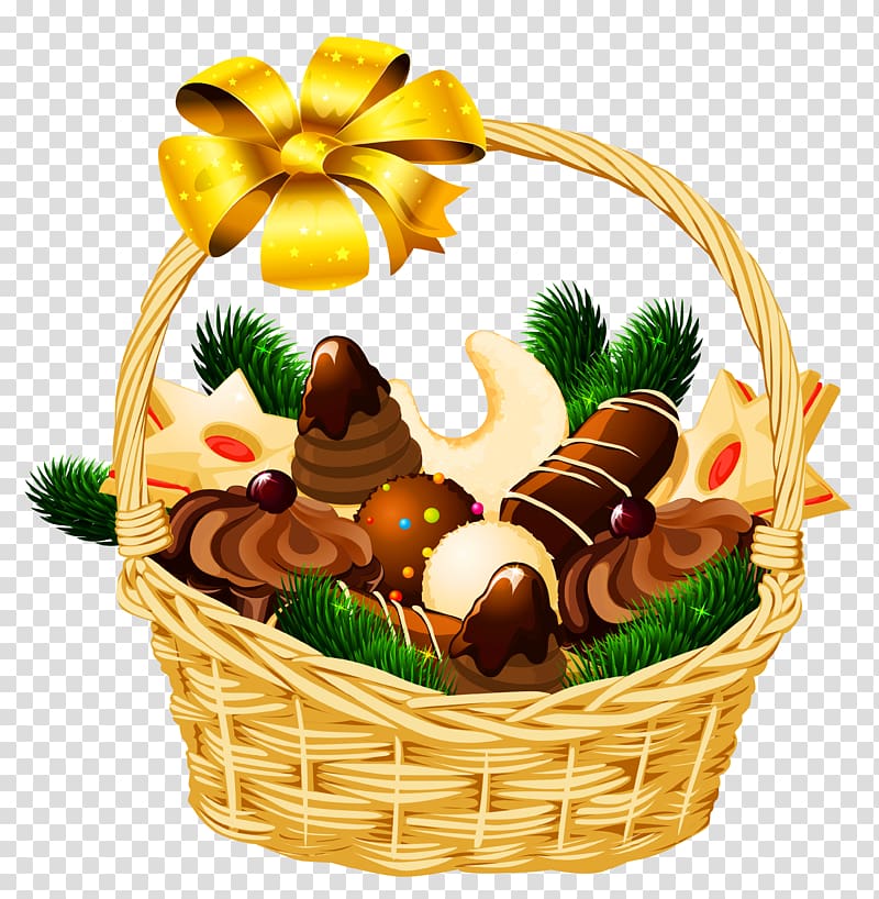 basket of sweet pastry , Gift basket Christmas Hamper , Holiday Christmas Basket transparent background PNG clipart