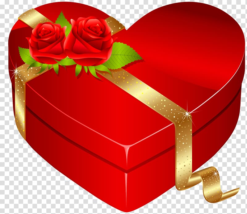 red heart gift box, Heart Box Valentine\'s Day Gift , Red Heart Box with Red Roses transparent background PNG clipart