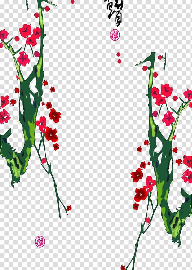 Floral design Drawing, Plum branch creative painting transparent background PNG clipart