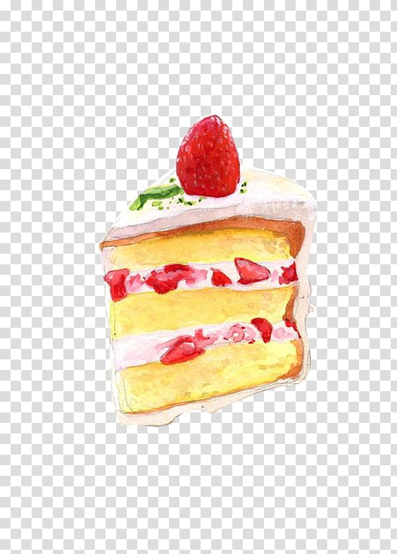 Strawberry cream cake Cupcake Food Drawing Illustration, Afternoon tea Strawberry Cake transparent background PNG clipart