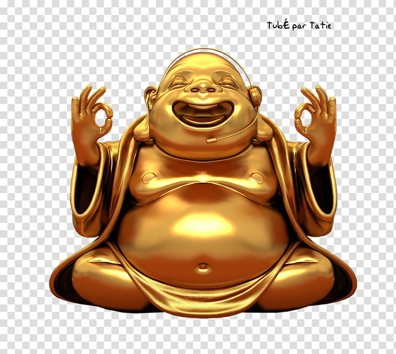 Golden Buddha Buddhahood Maitreya, Listening to music little gold Buddha transparent background PNG clipart