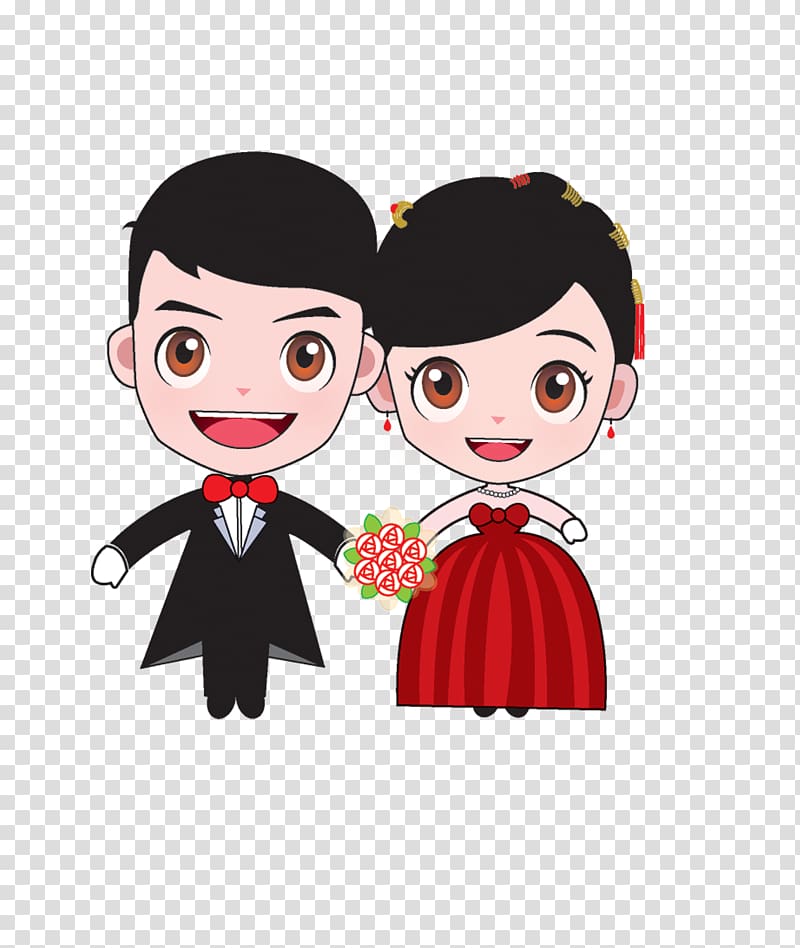 groom and bride illustration, Bridegroom Marriage Cartoon Wedding, Cartoon bride and groom transparent background PNG clipart