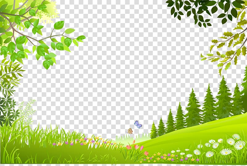cartoon trees plants green grass background material transparent background PNG clipart