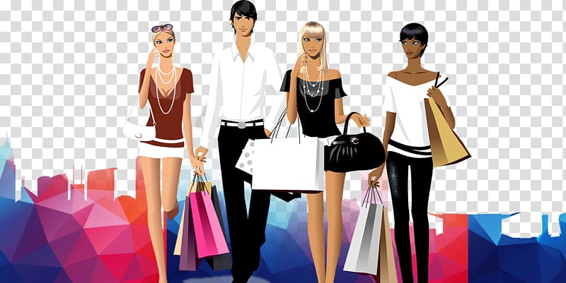 Shopping Animation Woman, Shopping men and women transparent background PNG clipart