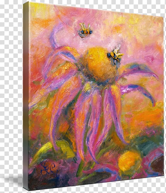 Painting Modern art Purple coneflower Still life, Oil Paintings transparent background PNG clipart