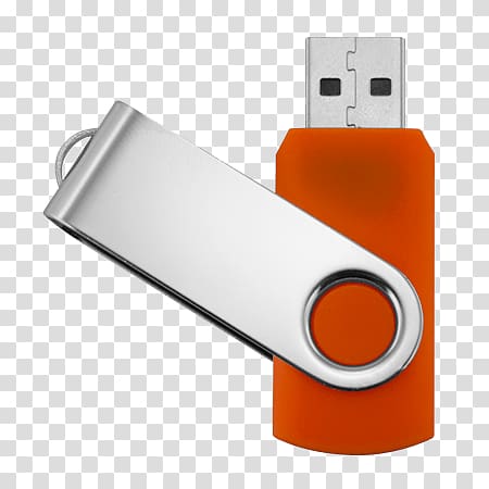 orange and gray flash drive, Orange USB Stick transparent background PNG clipart