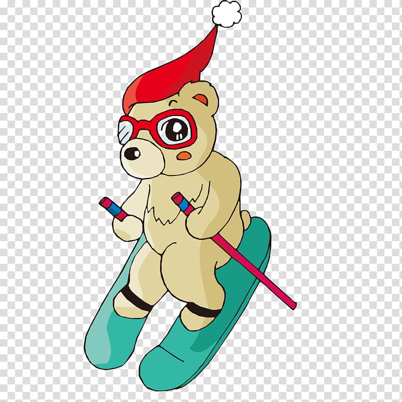 Skiing Cartoon Illustration, Bear skiing transparent background PNG clipart