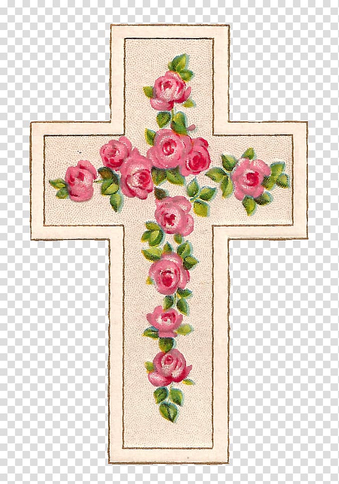 beige cross with pink roses illustration, Easter Christian cross Pink , Easter cross transparent background PNG clipart