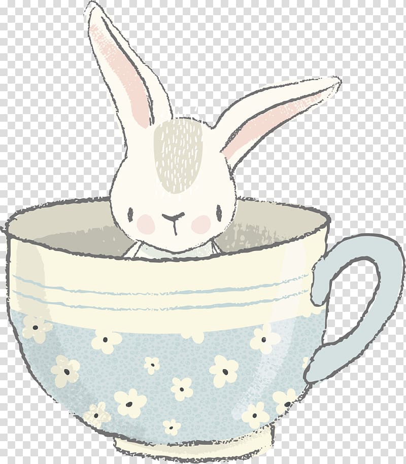 white rabbit in cup illustration, Domestic rabbit Cartoon, Creative Children\'s Day transparent background PNG clipart