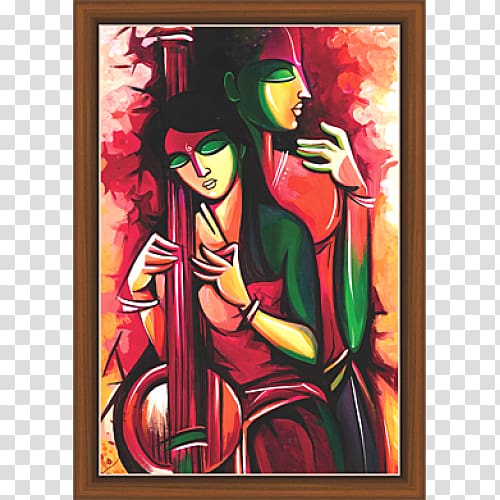 Fine Abstract Radha Krishna Canvas Painting, Size: 15 X 18 Inch
