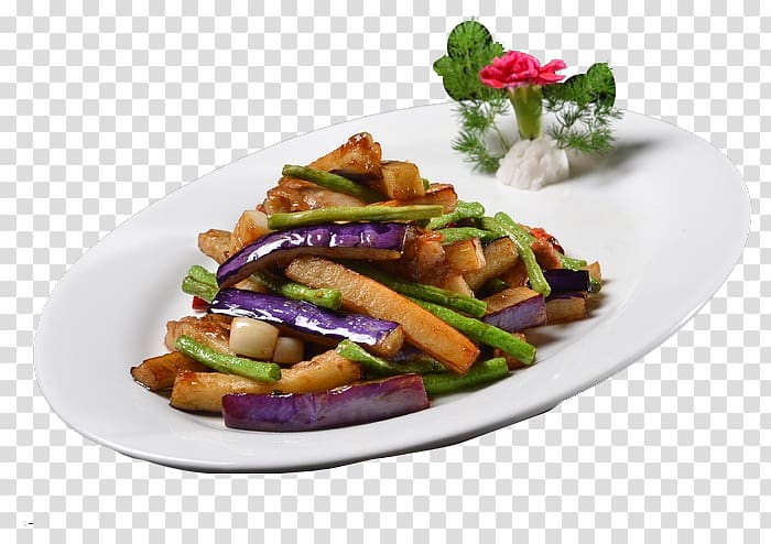 Vegetarian cuisine Yardlong bean Recipe Eggplant Braising, Braised eggplant transparent background PNG clipart