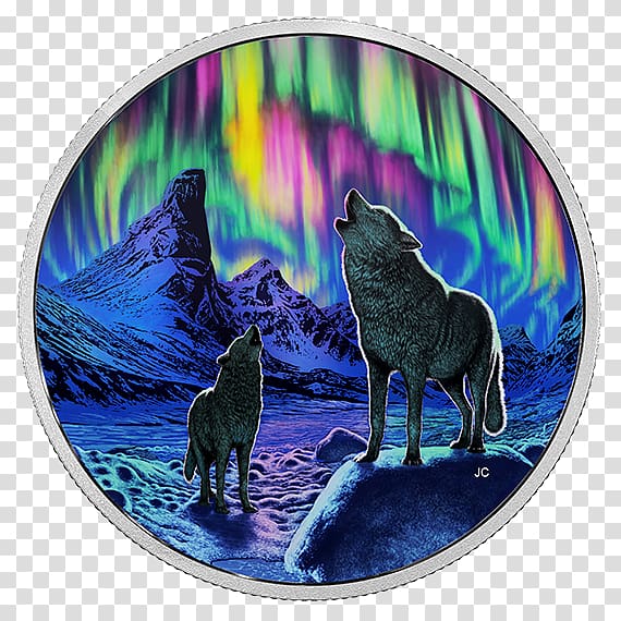 Light Coin Canada Aurora Silver, wolf howling in the moonlight transparent background PNG clipart