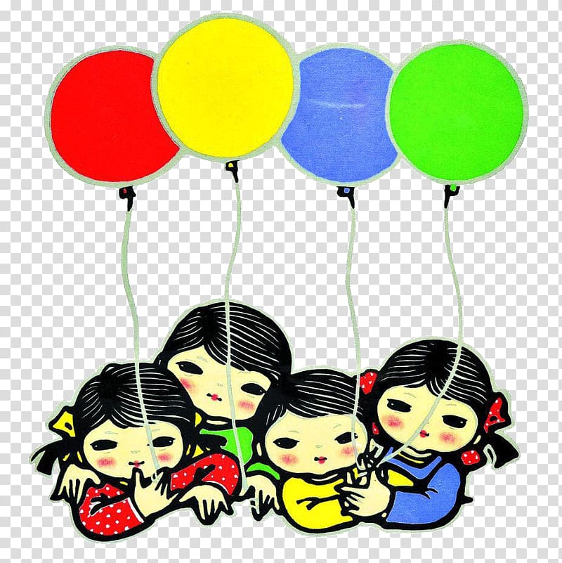 Cartoon Woodcut Printmaking , Cartoon characters and balloons transparent background PNG clipart