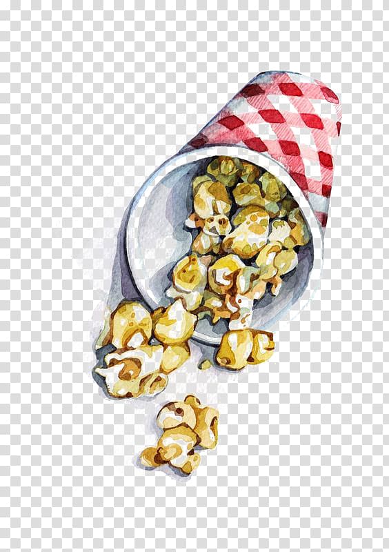 Popcorn Food Watercolor painting Drawing Illustration, Popcorn transparent background PNG clipart