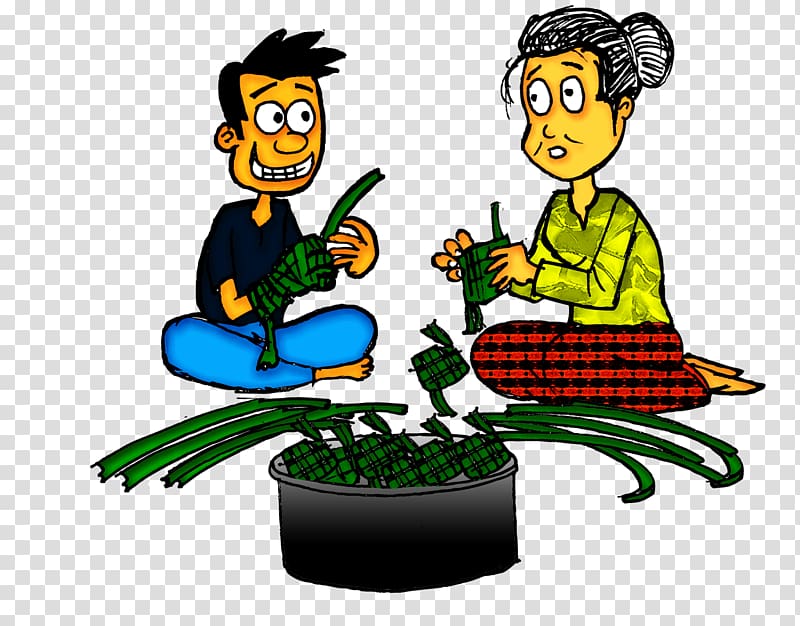 man and woman illustration, Cartoon Eid al-Fitr Animation , ketupat transparent background PNG clipart