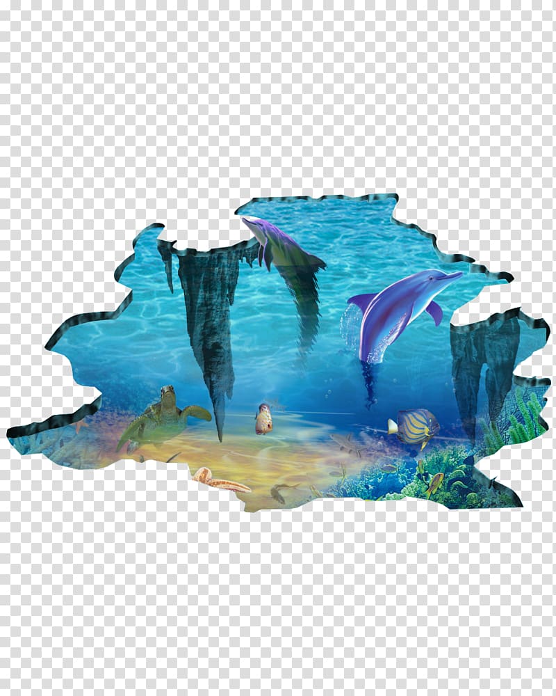 blue dolphin , Wall decal Printing Sticker, 3D Underwater World transparent background PNG clipart