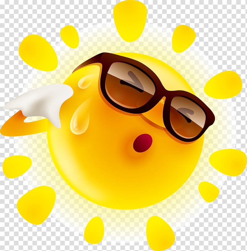 emoji with shades , Perspiration Summer Sun Illustration, Cartoon sun transparent background PNG clipart