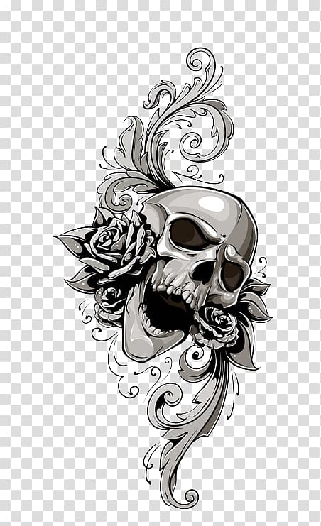 illustration of skull, Calavera Skull Flower Illustration, Halloween transparent background PNG clipart