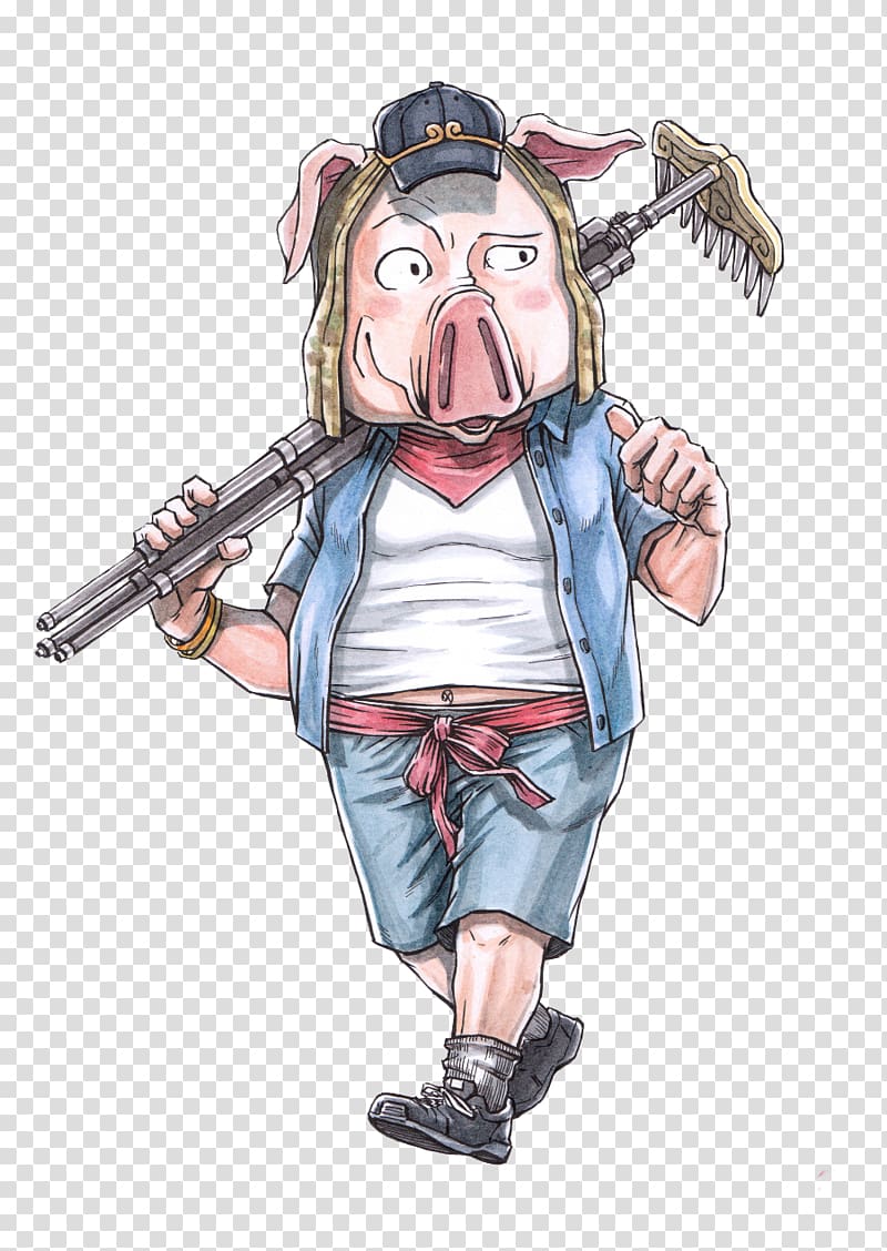 Cartoon Headgear Profession Character Illustration, Pig transparent background PNG clipart