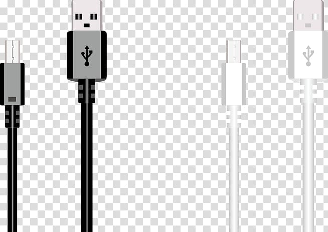 two black and white USB cables art, Data cable USB Android, usb data cable transparent background PNG clipart