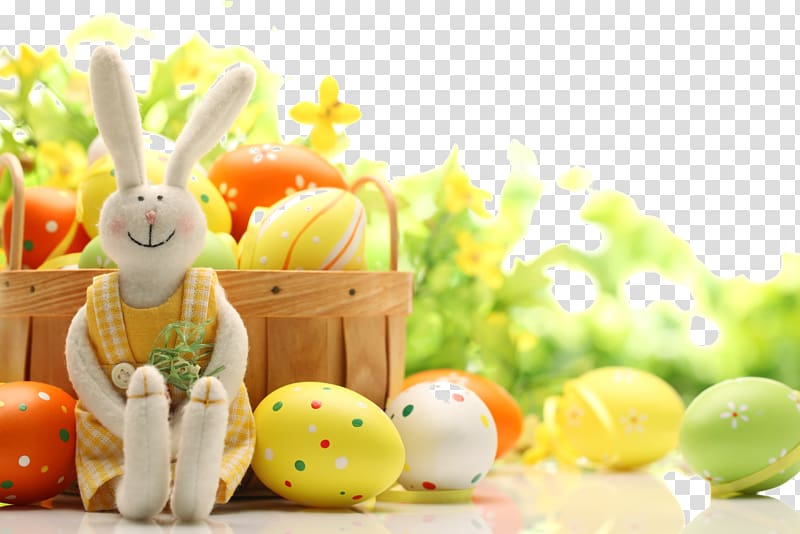 Easter Bunny Easter egg Rabbit Easter basket, Exquisite Easter ad elements transparent background PNG clipart