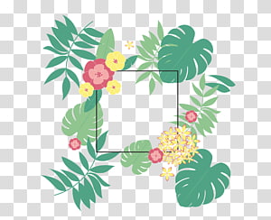 yellow, red, and green floral digital frame, Summer Leaf Euclidean Typeface, Leaves Flowers Decorative Patterns Summer Background transparent background PNG clipart thumbnail