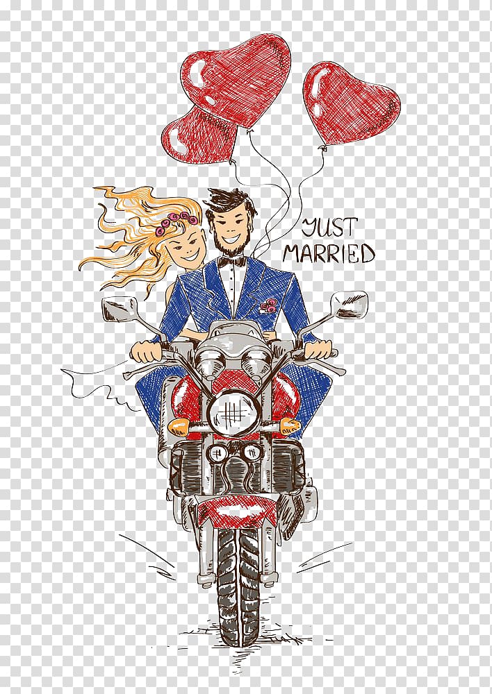 man and woman riding motorcycle illustration, Wedding invitation Motorcycle Marriage Bicycle, Anime couple riding a motorcycle transparent background PNG clipart