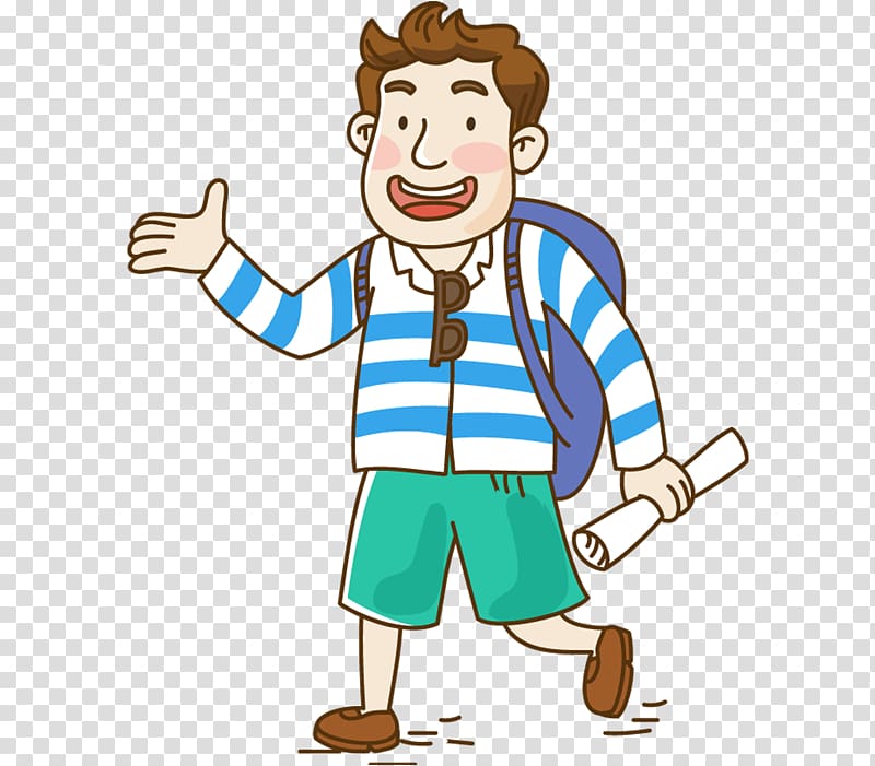 Backpacking Hotel Cartoon, Beckoning man transparent background PNG clipart