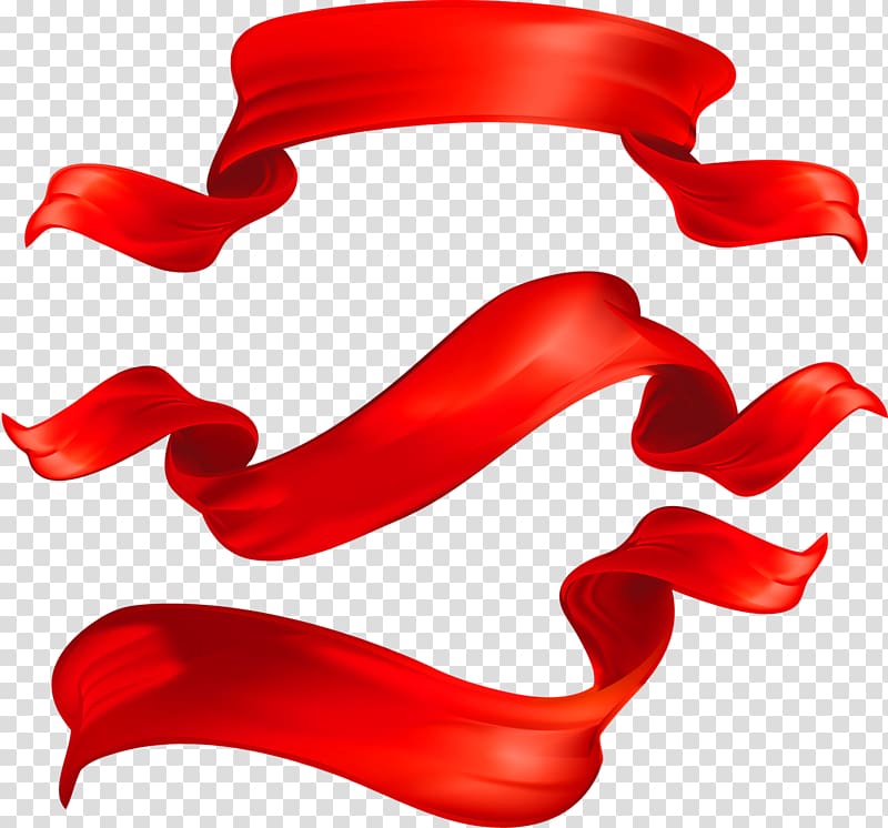 three red ribbons illustration, Red ribbon, Red Ribbon transparent background PNG clipart