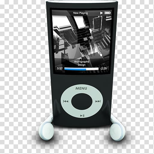 black MP3 player, ipod multimedia hardware, iPodPhonesBlack transparent background PNG clipart