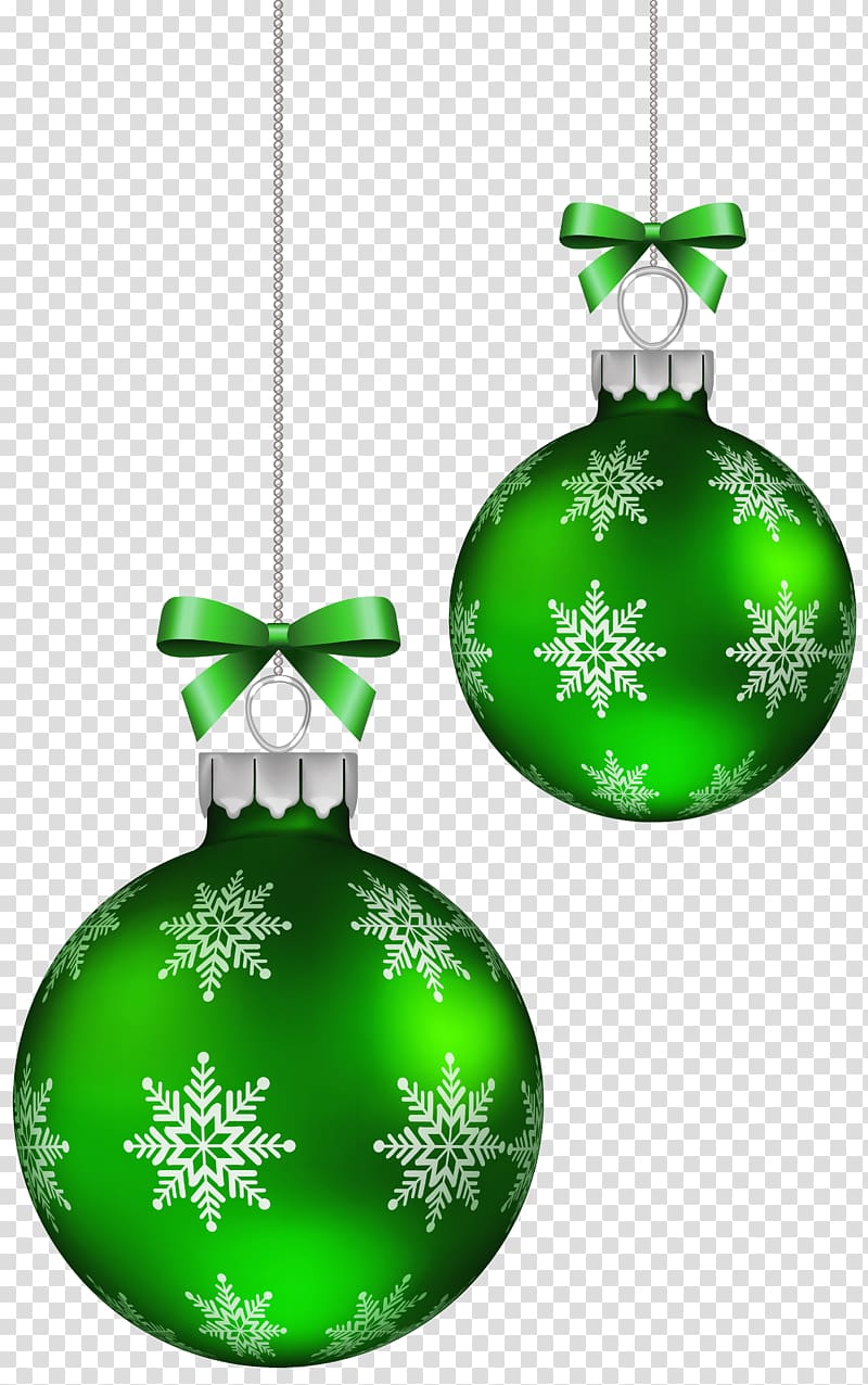 two green Christmas baubles illustration, Green Christmas Balls Decoration transparent background PNG clipart