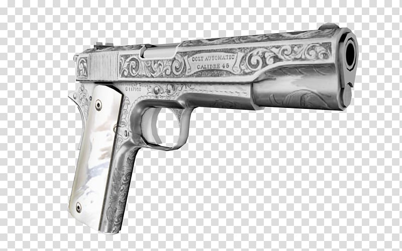 M1911 pistol Firearm Gun Weapon Revolver, engraved transparent background PNG clipart