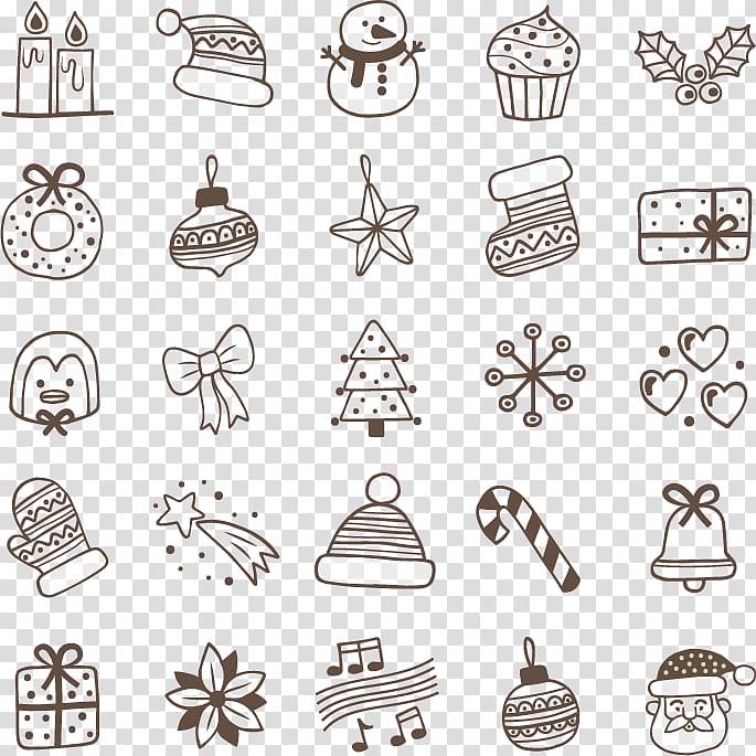 Christmas Eve, Hand drawn Christmas elements transparent background PNG clipart
