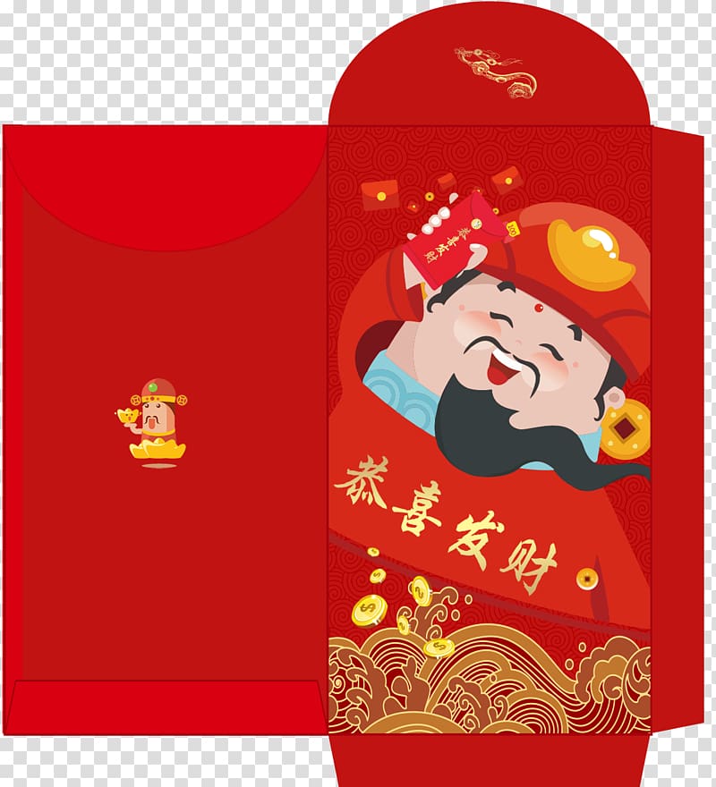 Chinese New Year Red envelope, God of wealth transparent background PNG clipart