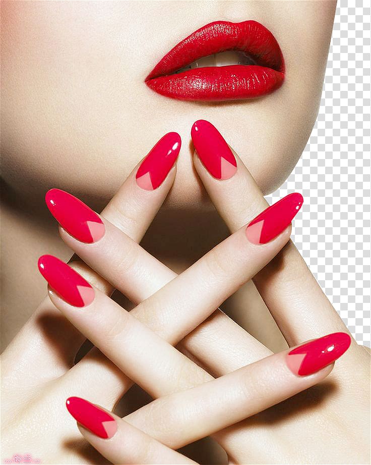 woman with red lipstick and manicure, Nail polish Gel nails Manicure Cosmetics, Nail lips transparent background PNG clipart