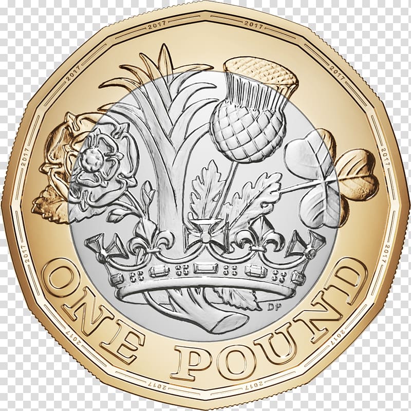 round gold-colored 1 pound coin, Brand New 12-Sided Pound Coin transparent background PNG clipart