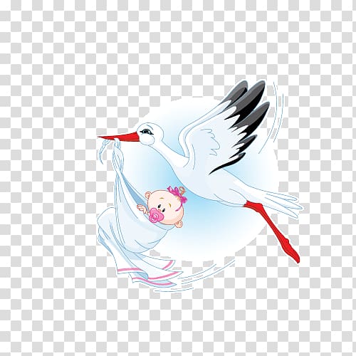 Infant White stork Childbirth Baby shower, stork transparent background PNG clipart