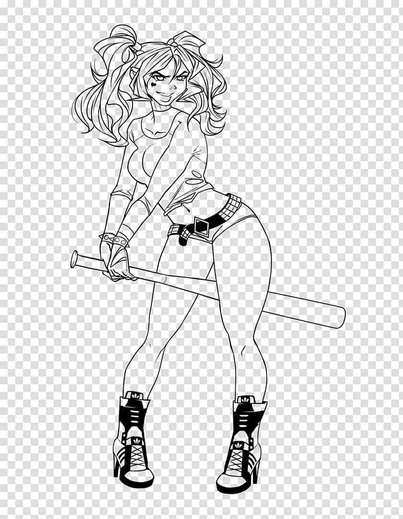 Line art Harley Quinn Drawing Sketch, line drawing transparent background PNG clipart