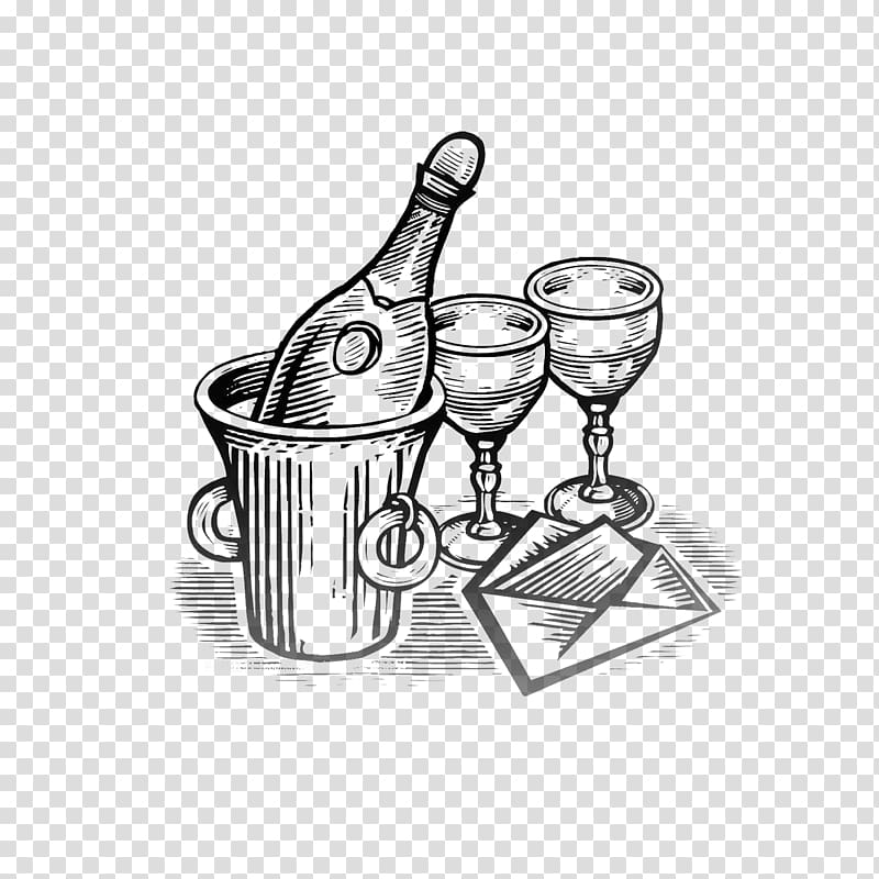 Champagne Bottle Alcoholic drink Illustration, Hand-painted bamboo wine transparent background PNG clipart