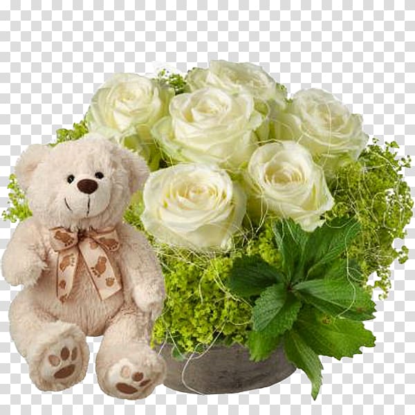 Teddy bear Cut flowers White, send flowers transparent background PNG clipart