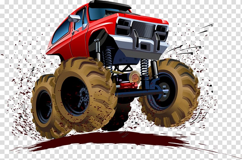 red monster truck art, Car Monster truck Illustration, Off-road four-wheel drive transparent background PNG clipart