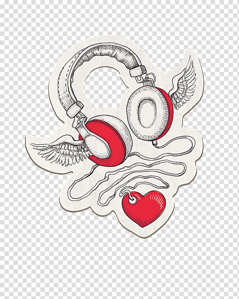 Headphones Drawing , Red Wings with heart headphones transparent background PNG clipart