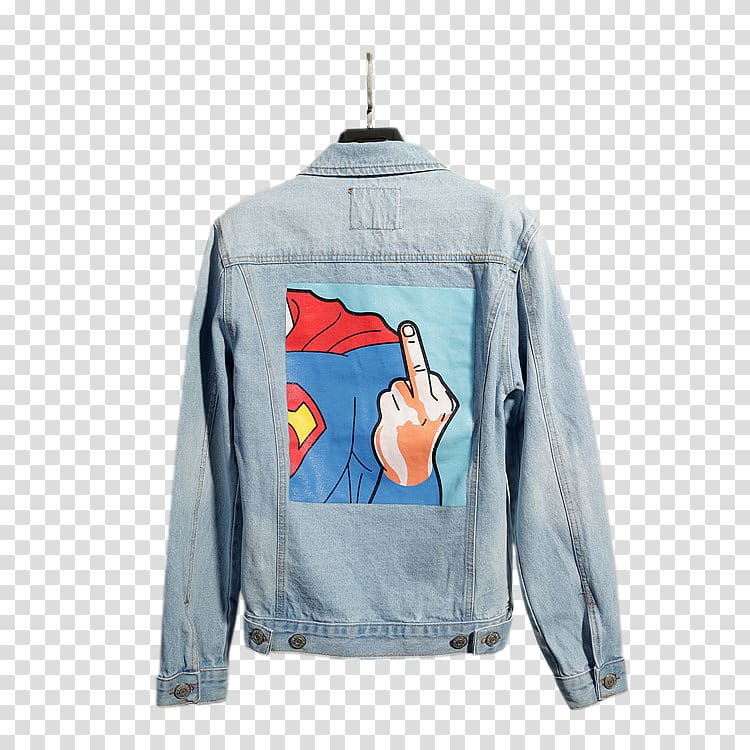 Denim T-shirt Jacket Blue, Light blue denim jacket transparent background PNG clipart