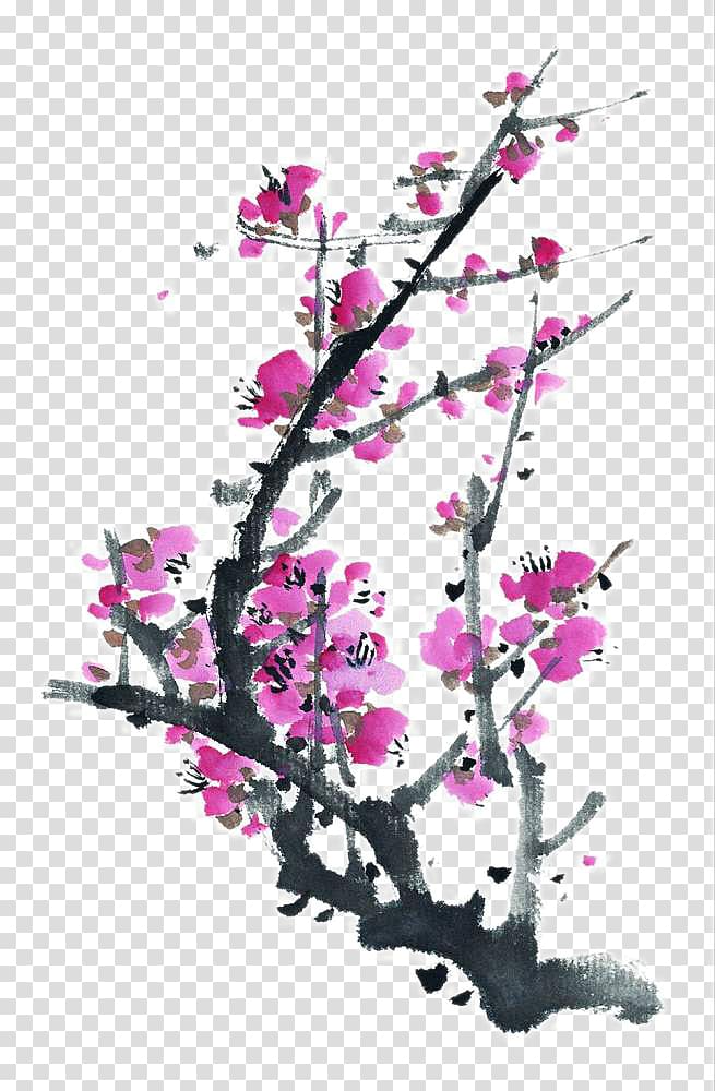 Ink wash painting Chinese painting Periodontitis, Ink Plum transparent background PNG clipart