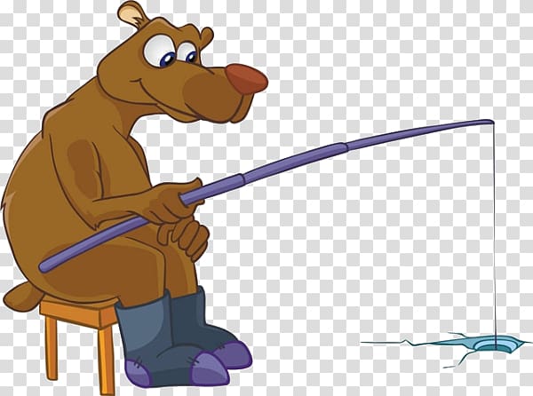 Bear Fishing rod Cartoon, Cartoon bear fishing transparent background PNG clipart