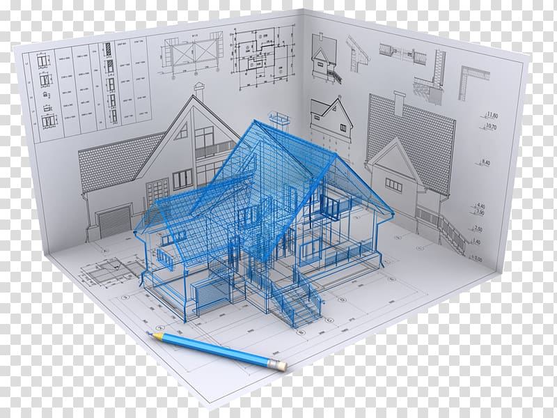 blue house sketch 3D illustration, Building information modeling Architectural engineering Project management, Artwork transparent background PNG clipart